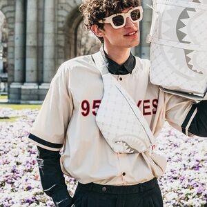 Sprayground Grey White MONEY PATTERN POWDER‎ SAVVY CROSSBODY Bag